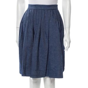 Ottod'Ame New Chambray Pleated Skirt knee length high waisted blue
